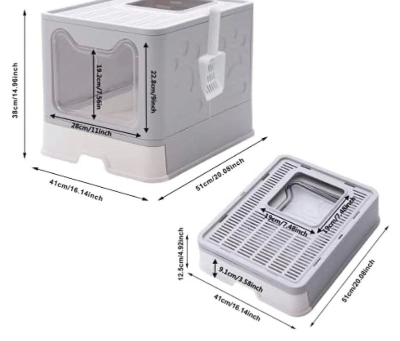 lot 7676 image: arge Foldable Cat Litter Box Pan with Lid, Cat Potty ,Top Entry Type Anti-Splashing Cat Supplies with Pet Plastic Scoop