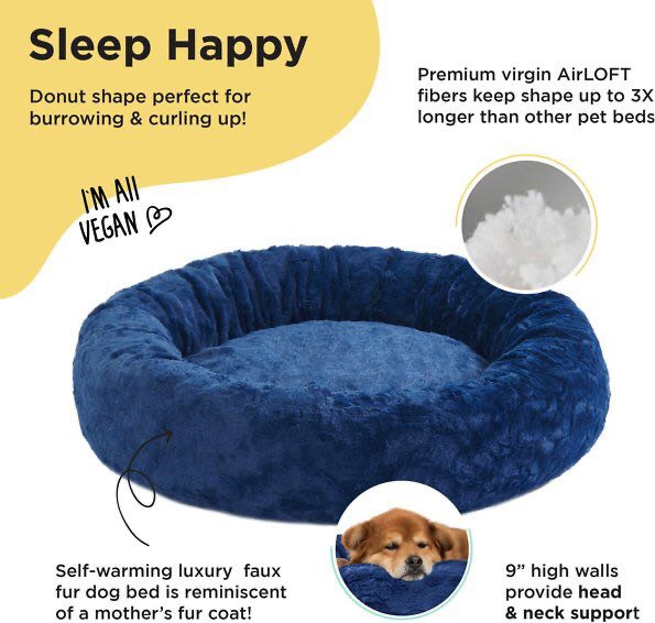 lot 7688 image: Best Friends by Sheri Calming Lux Fur Donut Cuddler Bolster Cat & Dog Bed 23x23