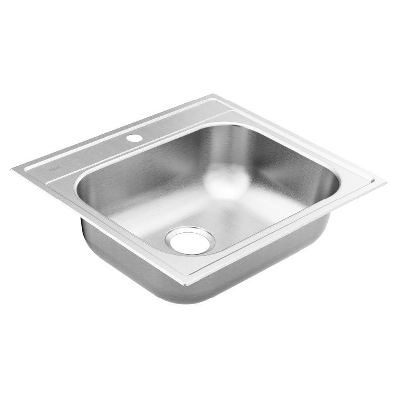 lot 7797 image: Moen Gs201961bq 2000 Series 25 Drop In Single Basin Stainless Steel Kitchen Sink - bent slightly can be fixed