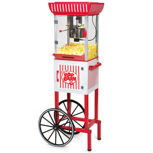 lot 8001 image: Nostalgia 2.5 oz Popcorn and Concession Cart Makes 10 Cups 48 in Tall RedWhite PC25RW