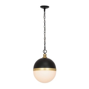 lot 8013 image: A-Street 1-Light Black Mini Pendant with Gold Accents and Frosted Opal Glass Shade
