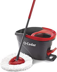 lot 8057 image: O-Cedar EasyWring Microfiber Spin Mop, Bucket Floor Cleaning System, Red, Gray