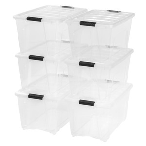 lot 8068 image: IRIS USA 54 Qt Clear Plastic Storage Box with Latches, 6 Pack 2 Missing Handlesb