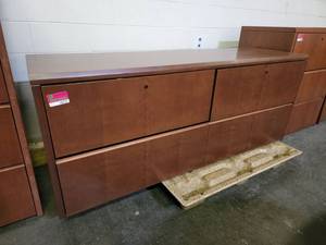 lot 18522 image: 75in Wooden Office Credenza  Filing Cabinet