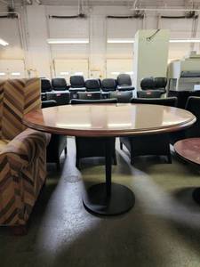 lot 18531 image: Wooden 47in Round Table W Metal Base&nbsp