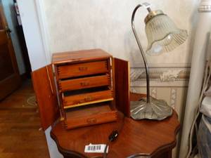 lot 1231 image: Vintage Lilly Desk Lamp and Wood Jewelry Holder
