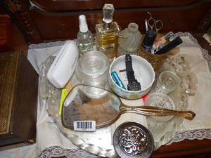 lot 1275 image: Mixed Lot of Old Make-up and Perfume Bottles  Hand Mirror and More