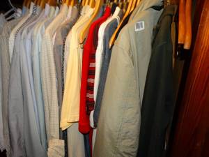 lot 1337 image: Right Side of Bedroom Closet  Quality Mens L and XL Shirts Coats