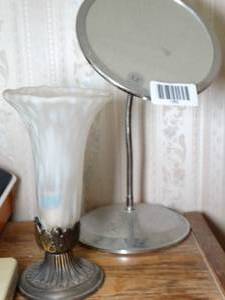 lot 1352 image: Fluted Vintage Lamp and Magnifying Mirror