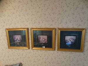 lot 1423 image: Lot of 6 Framed Wall Art  Floral and Rabbits