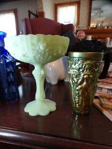 lot 1452 image: Green Hue  Fenton Custard Dish & Zsolnay Multi-colored Eosin Vase
