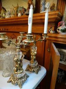 lot 1488 image: 2 Large Vintage Brass Candle Holders