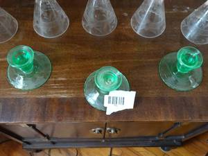 lot 1532 image: 4 Uranium Green Candle Sticks