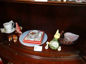 lot 1542 image: Bottom Shelf of China Cabinet  Mixed Lot of Collectibles