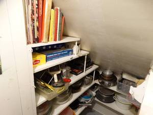 lot 1587 image: Content on Right of Kitchen Pantry - Bakeware - Cook Books - Containers - Etc
