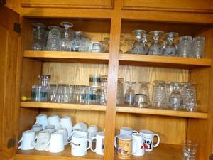 lot 1604 image: Contents of Cabinet  Glasses and Mugs