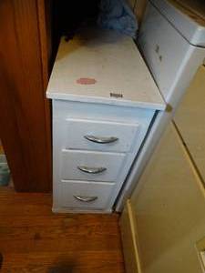 lot 1629 image: Solid Wood Whit Cabinet w Contents