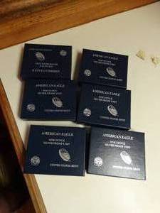 lot 1647 image: (6) - 2013 U.S. Mint  American Eagle One Ounce Proof Silver Coin w Box and COA