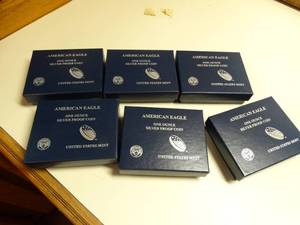 lot 1648 image: (6) - 2012 U.S. Mint  American Eagle One Ounce Proof Silver Coin w Box and COA