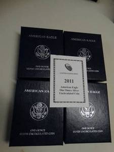 lot 1651 image: (4) - 2011 U.S. Mint  American Eagle One Ounce Uncirculated Silver Coin w Box and COA