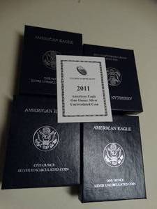 lot 1656 image: (4) - 2011 U.S. Mint  American Eagle One Ounce Uncirculated Silver Coin w Box and COA