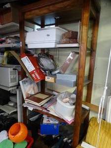 lot 1684 image: Lit 7Ft  x 3Ft Wood & Glass Shelving Unit wo Contents