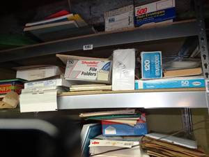 lot 1703 image: Large Lot of Office Supplies on Shelves