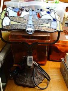 lot 1740 image: Small Desktop Dragonfly Tiffany Style Lamp