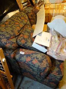 lot 1768 image: 3 Cushion Dark Floral Couch wo Contents