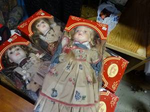lot 1783 image: Contents of 2 Shelves  Large Dolls  Craft and Misc