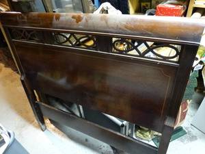 lot 1807 image: 2 Dark Wood Antique Head and Foot Boards  Matching Design