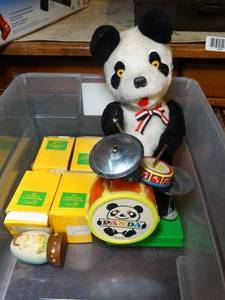 lot 1845 image: Battery Operated Panda Drummer and Decorative Yearly Eggs