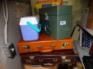 lot 1852 image: 2 Brief Cases  Mini-Cooler  Metal Box