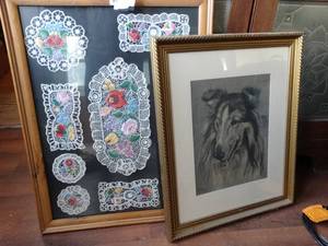 lot 1863 image: Unique Framed Wall Art  Handmade Hungarian Floral Doilies 
