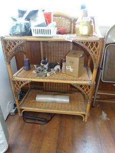 lot 1909 image: Natural Wicker Shelves wo Contents and Folding Chair