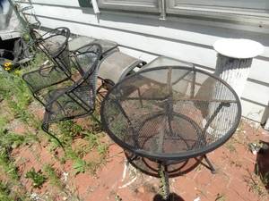 lot 1917 image: 2 Metal Outdoor Chairs and Table and End Tables - Foot-Rest