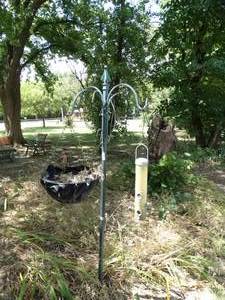 lot 1932 image: Shepards Hook with flower pot and bird feeder