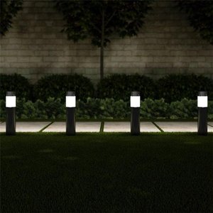 lot 70679 image: Pure Garden 50-LG1063 Solar Path Bollard 15 in. Stainless Steel Outdoor Stake Lighting for Garden - Black - Set of 6
