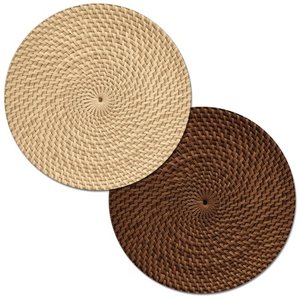 lot 70690 image: CounterArt Natural Basket Weave Design Tan and Brown Round Reversible Plastic Table Placemat 12 Pack