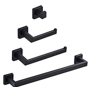 lot 70693 image: 4-Piece Matte Black Bathroom Hardware Set in Stainless Steel