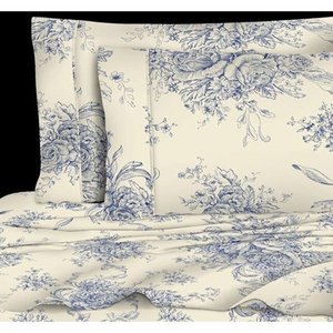 lot 70695 image: Melange Home Toile 400 Thread Count 100pct Cotton Sheet Set QUEEN