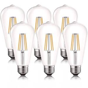 lot 70725 image: Luxrite Vintage LED Edison Bulb 60W Equivalent, ST19 ST58, 2700K Warm White, 550 Lumens, Dimmable, E26 Base (6 Pack)