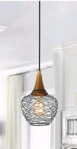 lot 70726 image: Modern 1-light Metal Wire Black Pendant Cage Ceiling Lights for Dining Room - Brushed Gold - D7 x H71.5 - Retail$99.99