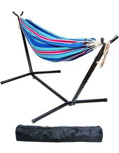 lot 37373 image: BalanceFrom Double Hammock with Space Saving Steel Stand and Portable Carryin...
