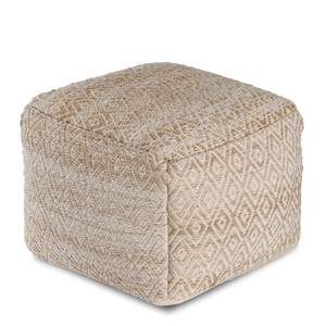 lot 37381 image: Chero Distressed Diamond 22 Square Pouf Ottoman Tawny Brown and Beige