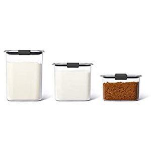 lot 37389 image: Rubbermaid 6-Piece Brilliance Food Storage Containers for Pantry with Lids for Flour, Sugar, and Pasta, Dishwasher Safe, ClearGrey (B08X244JLK)