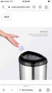 lot 38903 image: NINESTARS OTT-50-19BK Open Top Office Bathroom Trash Can, 13 Gal 50L, Stainless Steel Base (D Shape, Black Lid)