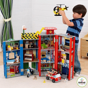 lot 38907 image: KidKraft Everyday Heroes Wooden Foldable Playset with 35 Pieces