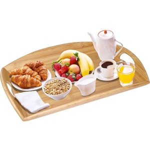lot 38937 image: GreenCo Bamboo Wooden Angular Sides Butler Serving Tray With Handles