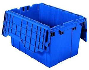 lot 38955 image: Akro-Mils 39120 Industrial Plastic Storage Tote with Hinged Attached Lid, (21-Inch L by 15-Inch W by 12-Inch H), Blue, (6-Pack)